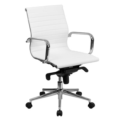 Flash Furniture Mid-Back LeatherSoft Conference Chair, Fixed Arms, White