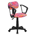 Flash Furniture Fabric Swirl Printed Pink Computer Chair With Arms, Multi-Colored
