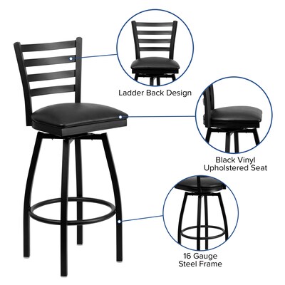 Flash Furniture Traditional Vinyl Restaurant Swivel Barstool with Back, Black (XU6F8BLDSWVBKV)