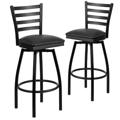 Flash Furniture HERCULES Series Traditional Metal Ladder Back Barstool, Black/Black Seat, 2-Pieces/P