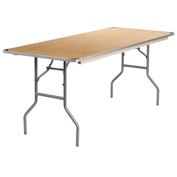 Flash Furniture 30 x 72 Rectangular Heavy Duty Birchwood Folding Banquet Table, Silver (XA3072BIRCHM)