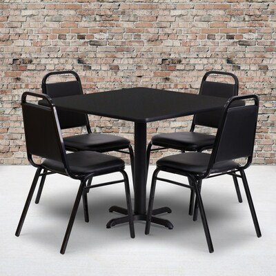 Flash Furniture 36 Square Laminate Table Set W/4 Trapezoidal Back Banquet X-Base Chairs (HDBF1009)