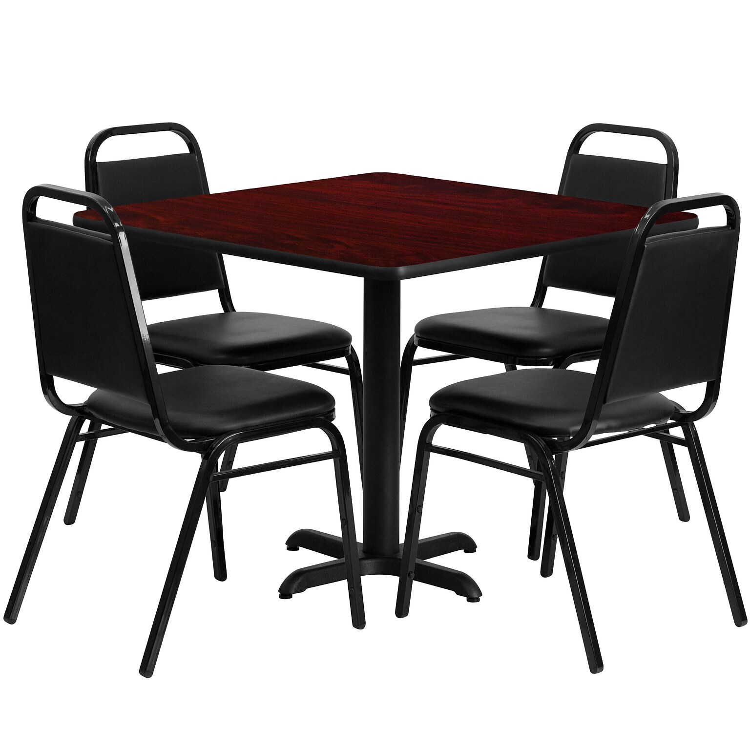 Flash Furniture 36 Square Table Set W/4 Trapezoidal Back Banquet X-Base Chairs (HDBF1010)