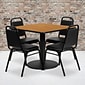 Flash Furniture 36'' Square Natural Laminate Table Set W/4 Black Trapezoidal Back Banquet Chairs (RSRB1011)