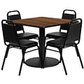 Flash Furniture 36 Square Walnut Laminate Table Set W/4 Black Trapezoidal Back Banquet Chairs (RSR