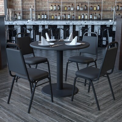 Flash Furniture 36'' Round Black Laminate Table Set W/4 Black Trapezoidal Back Banquet X-Base Chairs (HDBF1001)