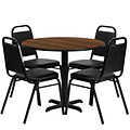 Flash Furniture 36 Round Walnut Laminate Table Set W/4 Trapezoidal Back Banquet X-Base Chairs (HDBF1004)