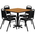Flash Furniture 36 inch Square Table Set W/4 Trapezoidal Back Banquet, X-Base Chairs (HDBF1011)