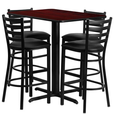 Flash Furniture 24Wx42L X-Base Rectangular Table Set W/4 Ladder Back Bar Stools (HDBF1018)