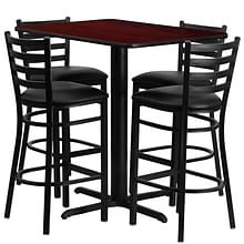 Flash Furniture 24Wx42L X-Base Rectangular Table Set W/4 Ladder Back Bar Stools (HDBF1018)