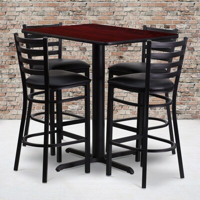 Flash Furniture 24Wx42L X-Base Rectangular Table Set W/4 Ladder Back Bar Stools (HDBF1018)