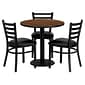 Flash Furniture 30'' Round Walnut Laminate Table Set W/3 Ladder Back Black Vinyl Seat Chairs (MD0002)