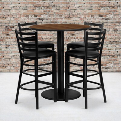 Flash Furniture 36 Round Table Set W/4 Ladder Back Metal Bar Stools, Walnut /Black (MD0011)