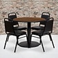 Flash Furniture 36'' Round Walnut Laminate Table Set with Round Base and 4 Black Trapezoidal Back Banquet Chairs (RSRB1004)