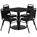 Flash Furniture 36 Square Black Laminate Table Set W/4 Black Trapezoidal Back Banquet Chairs (RSRB1009)