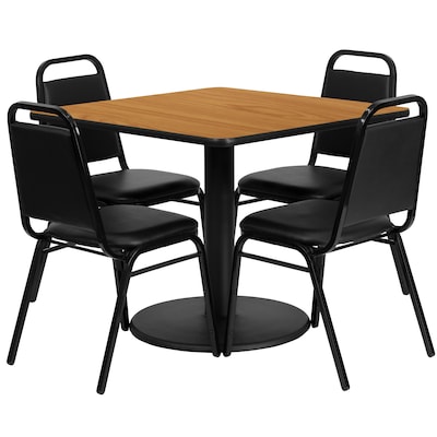 Flash Furniture 36 Square Natural Laminate Table Set W/4 Black Trapezoidal Back Banquet Chairs (RS