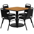 Flash Furniture 36 Square Natural Laminate Table Set W/4 Black Trapezoidal Back Banquet Chairs (RS