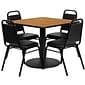 Flash Furniture 36'' Square Natural Laminate Table Set W/4 Black Trapezoidal Back Banquet Chairs (RSRB1011)