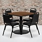Flash Furniture 36'' Square Walnut Laminate Table Set W/4 Black Trapezoidal Back Banquet Chairs (RSRB1012)