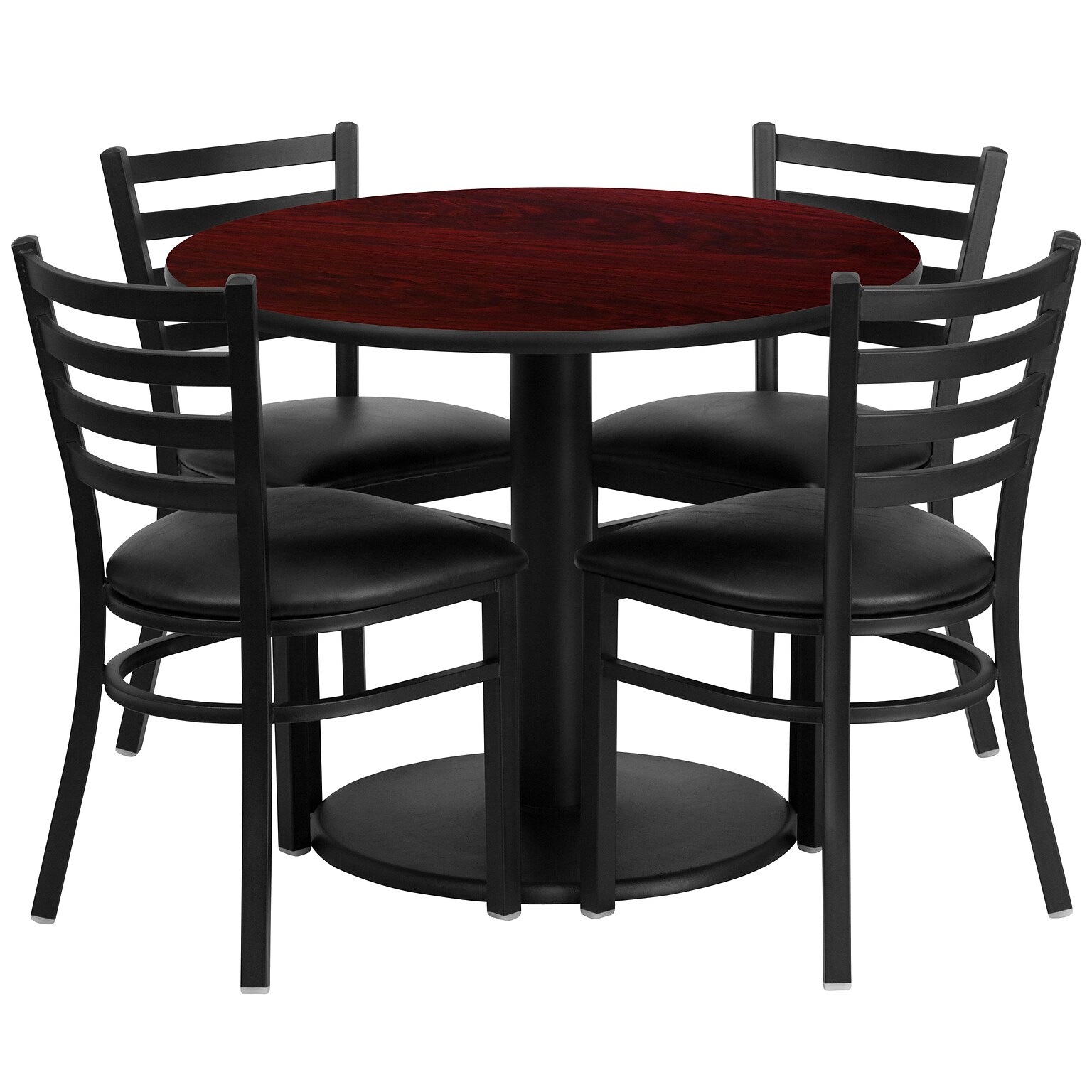 Flash Furniture 36 Round Mahogany Laminate Table Set W/4 Ladder Back Vinyl Seat Chairs (RSRB1030)