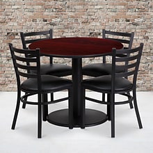 Flash Furniture 36 Round Mahogany Laminate Table Set W/4 Ladder Back Vinyl Seat Chairs (RSRB1030)