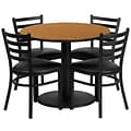 Flash Furniture 36 Round Natural Laminate Table Set W/4 Ladder Back Black Vinyl Seat Chairs (RSRB1