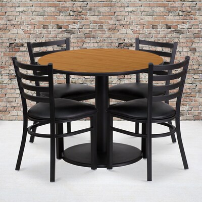 Flash Furniture 36'' Round Natural Laminate Table Set W/4 Ladder Back Black Vinyl Seat Chairs (RSRB1031)