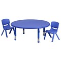 Flash Furniture 45 Round Adjustable Plastic Activity Table Set with 2 School Stack Chairs, Blue (YCX53RNDTBLBLR)