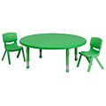 Flash Furniture 45 Round Adjustable Plastic Activity Table Set with 2 School Stack Chairs, Green (YCX53RNDTBLGNR)