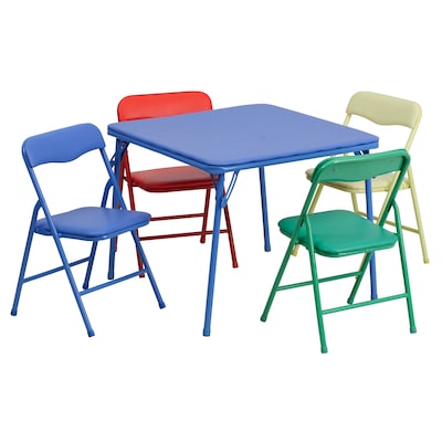 Flash Furniture Mindy Square Kids 5 Piece Folding Table and Chair Set, 24" x 24", Multicolored (JB9KID)