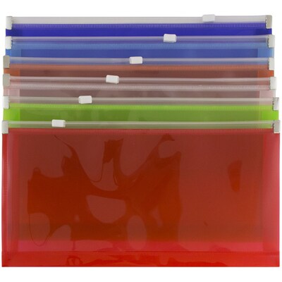 JAM Paper Poly Envelope with Zip Closure, 1" Expansion, Assorted Colors, 6/Pack (921Z1RBGOPCL)