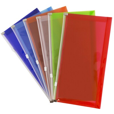JAM Paper Poly Envelope with Zip Closure, 1 Expansion, Assorted Colors, 6/Pack (921Z1RBGOPCL)