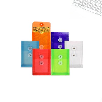 JAM Paper® Plastic Envelopes with Button and String Tie Closure, Open End, 4.25 x 6.25, Assorted Colors, 6/Pack (473B1ASSRTD)