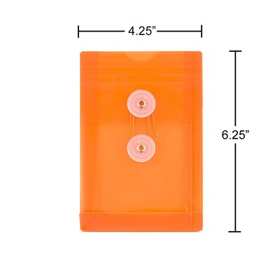 JAM Paper® Plastic Envelopes with Button and String Tie Closure, Open End, 4.25 x 6.25, Assorted Colors, 6/Pack (473B1ASSRTD)