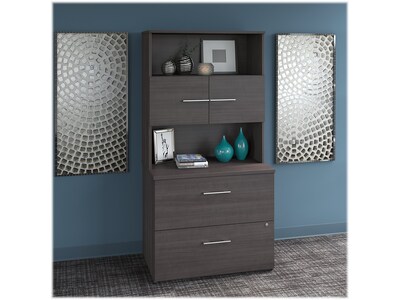 Bush Business Furniture Office 500 2-Drawer Lateral File Cabinet with Hutch, Locking, Letter/Legal, Storm Gray (OF5007SGSU)