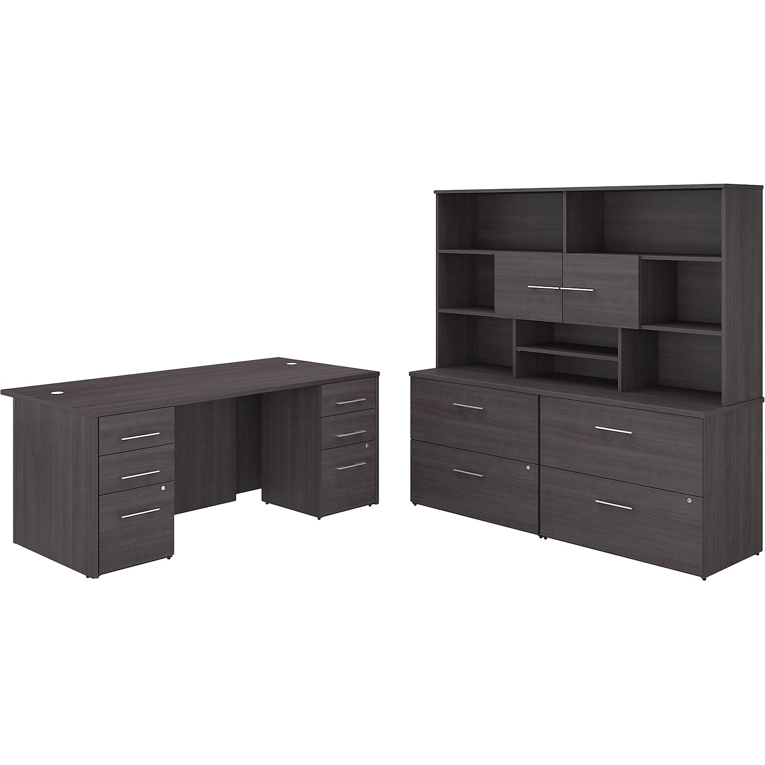 Bush Business Furniture Office 500 72W Executive Desk with Drawers, Lateral File Cabinets and Hutch, Storm Gray (OF5001SGSU)