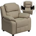 Flash Furniture Deluxe Contemporary Heavily Padded Vinyl Kids Recliner W/Storage Arms; Beige