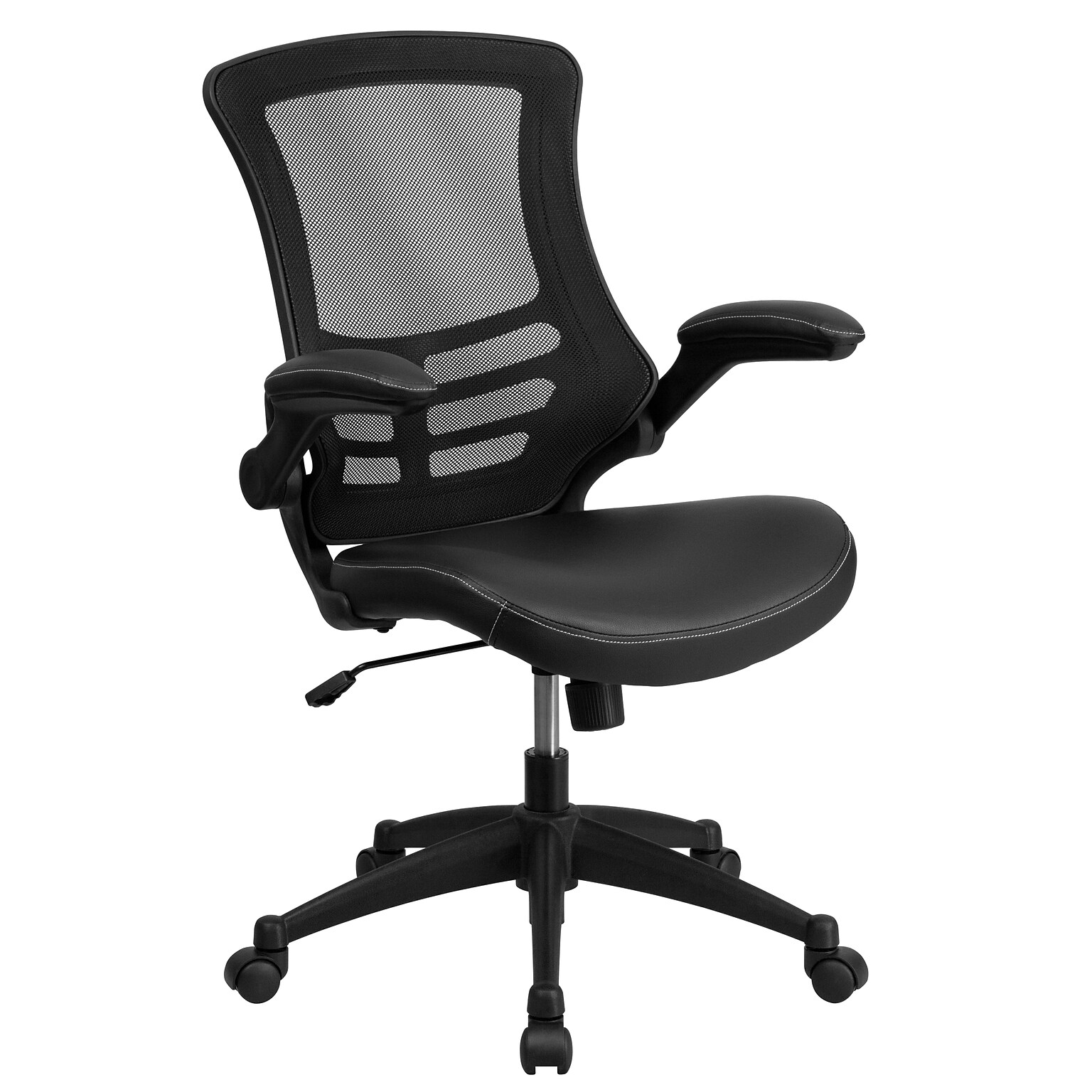 Flash Furniture Kelista Ergonomic LeatherSoft/Mesh Swivel Mid-Back Task Office Chair, Black (BLX5MLEA)