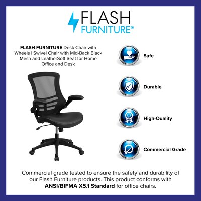 Flash Furniture Kelista Ergonomic LeatherSoft/Mesh Swivel Mid-Back Task Office Chair, Black (BLX5MLEA)