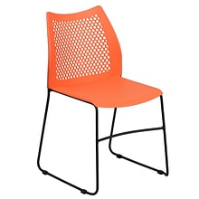 Flash Furniture HERCULES Series Plastic Stack Chair with Air-Vent Back and Sled Base, Orange/Black (