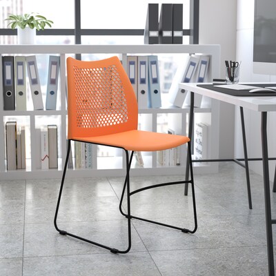 Flash Furniture HERCULES Series Plastic Stack Chair with Air-Vent Back and Sled Base, Orange/Black (RUT498AOR)