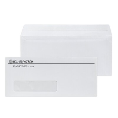 Custom #10 Barcode Peel and Seal Window Envelopes, 4 1/4 x 9 1/2, 24# White Wove, 1 Standard Ink,