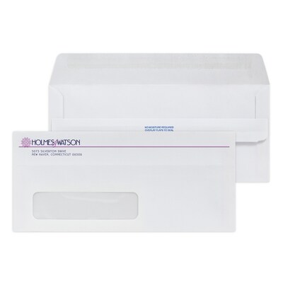 Custom #10 Self Seal Window Envelopes, 4 1/4 x 9 1/2, 24# White Wove, 2 Custom Inks, 250 / Pack