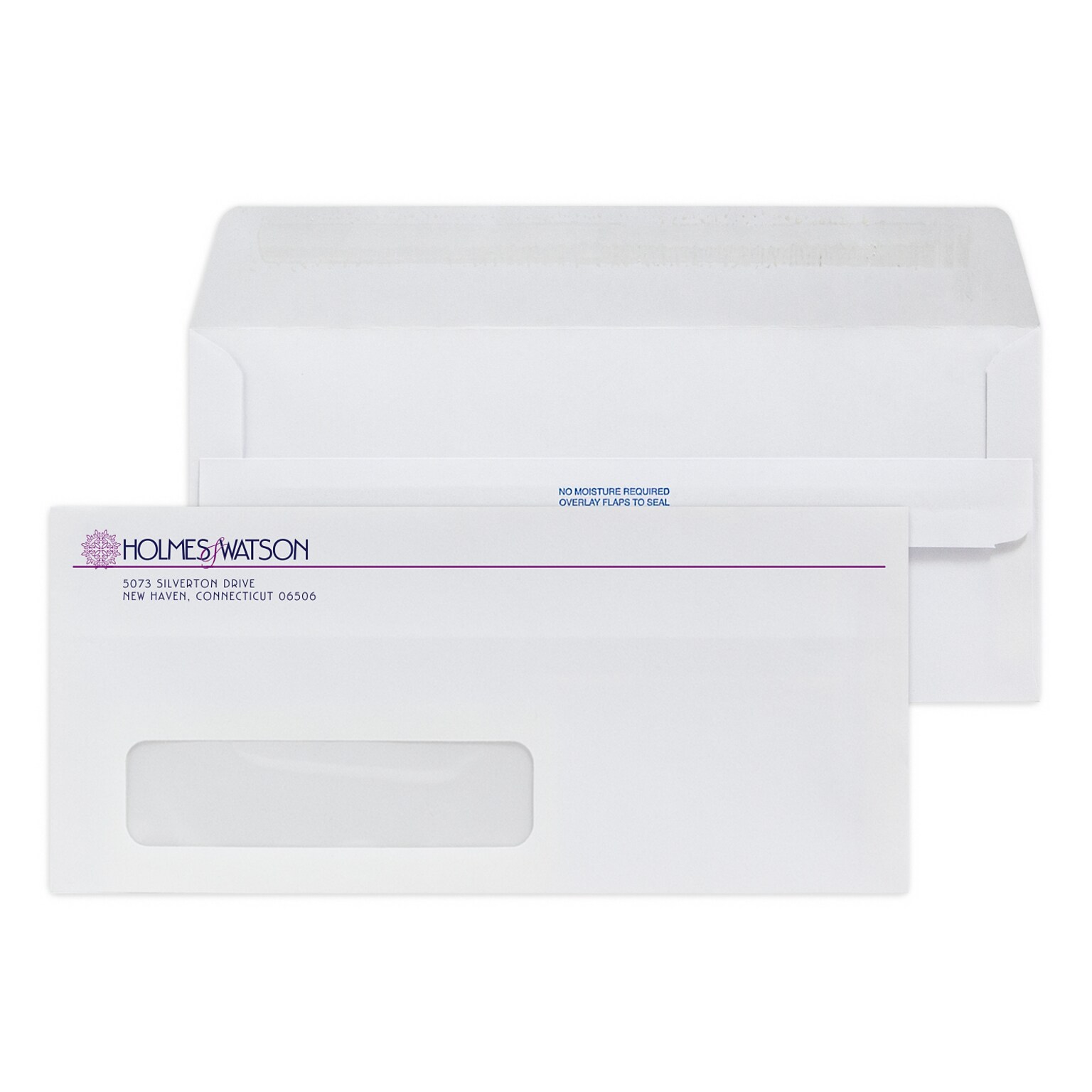 Custom #10 Self Seal Window Envelopes, 4 1/8 x 9 1/2, 24# White Wove, 2 Custom Inks, 250 / Pack