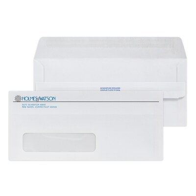 Custom #10 Self Seal Window Envelopes, 4 1/8 x 9 1/2, 24# White Wove, 2 Standard Inks, 250 / Pack