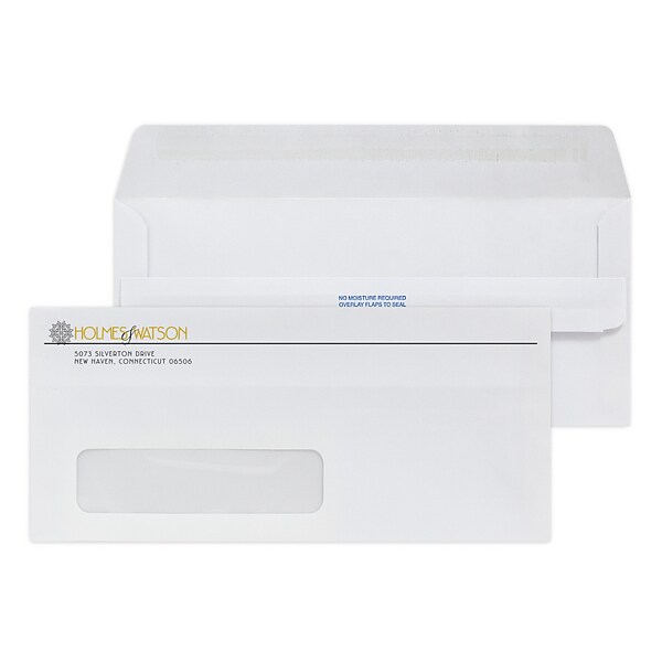 Custom #10 Self Seal Window Envelopes, 4 1/4 x 9 1/2, 24# White Wove, 1 Standard and 1 Custom Inks, 250 / Pack