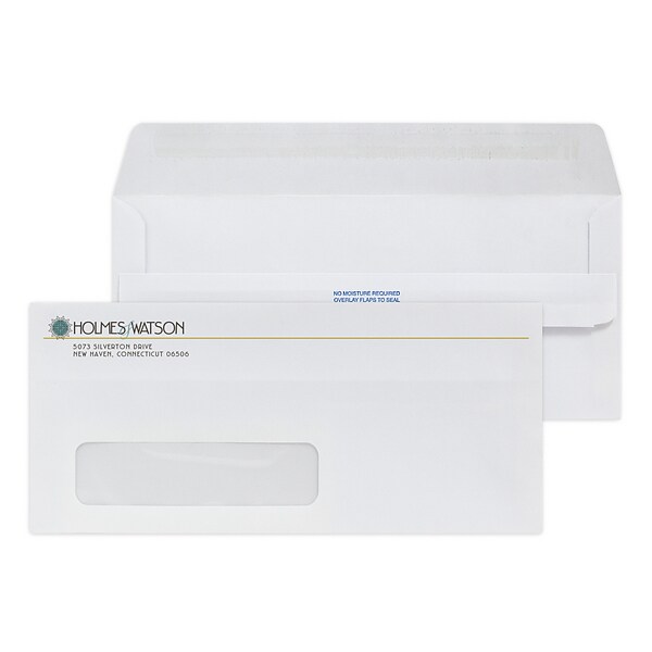 Custom #10 Self Seal Window Envelopes, 4 1/8 x 9 1/2, 24# White Wove, 250 / Pack
