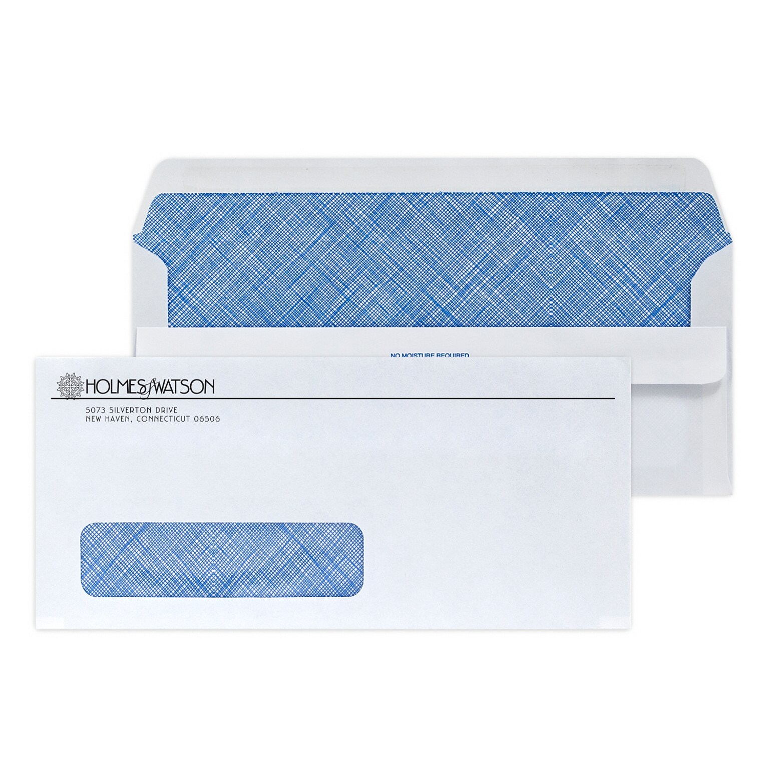 Custom #10 Self Seal Window Envelopes w/Security Tint, 4 1/8 x 9 1/2, 24# White Wove, 1 Standard Ink, 250/Pack, 250 / Pack