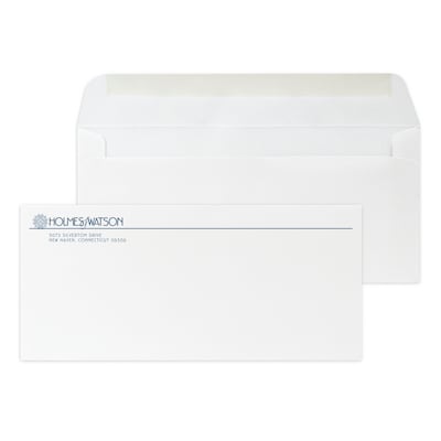 Custom #10 Stationery Envelopes, 4 1/4 x 9 1/2, 25% White Cotton Writing, 1 Custom Flat Ink, 250 /