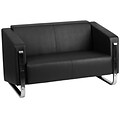 Flash Furniture Hercules Gallant Series Contemporary Leather Loveseat in Black w/Stainless Steel